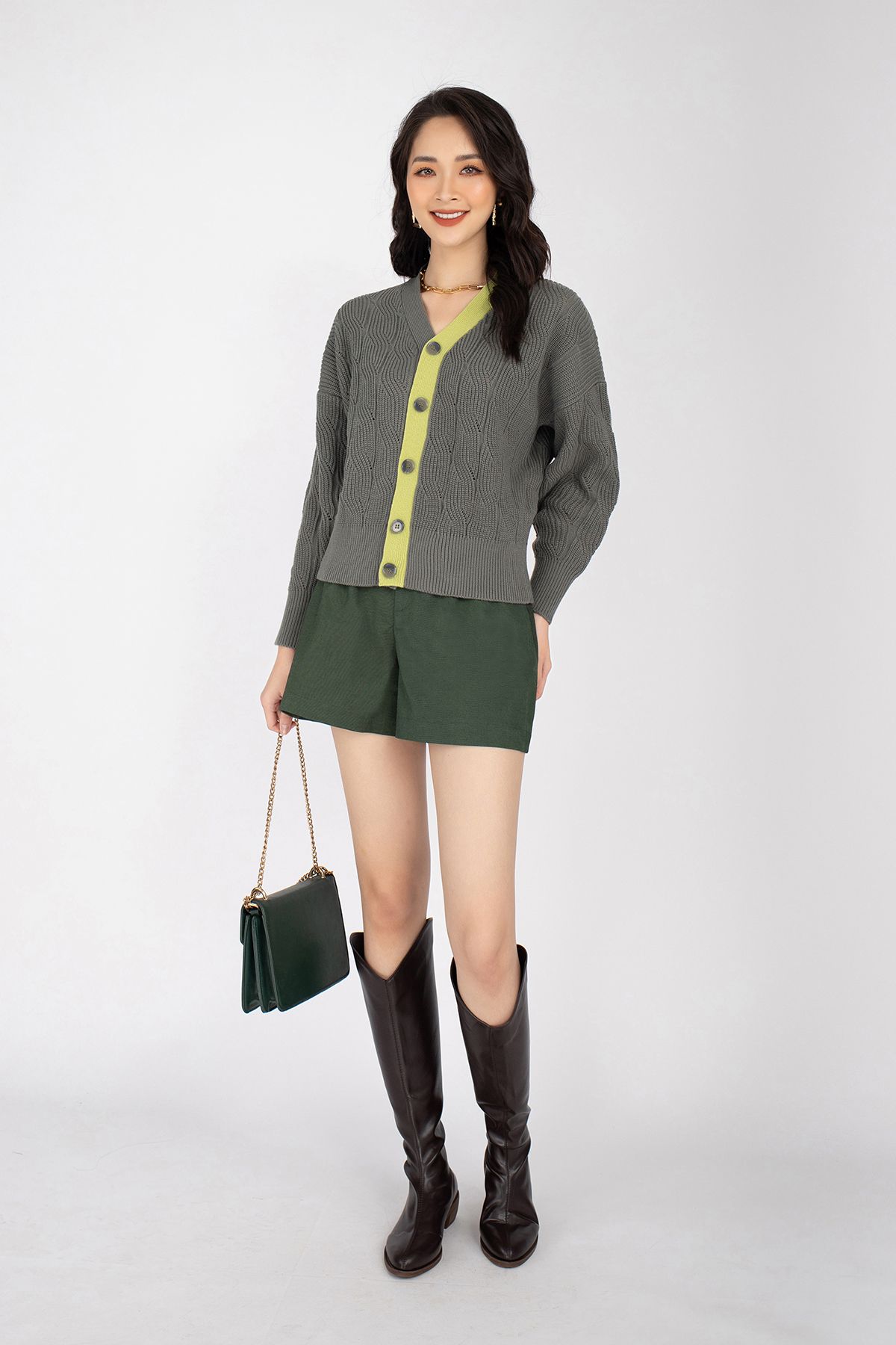 Áo len dáng Bomber ngắn, cúc cài dài tay FOL228 - PANTIO