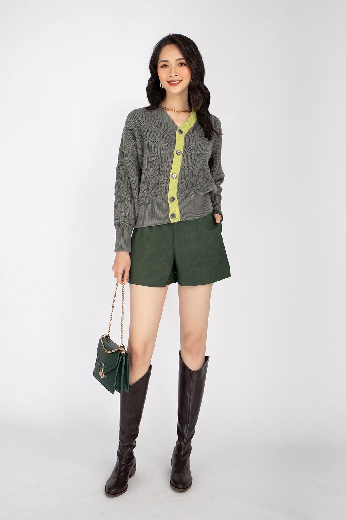 Áo len dáng Bomber ngắn, cúc cài dài tay FOL228 - PANTIO