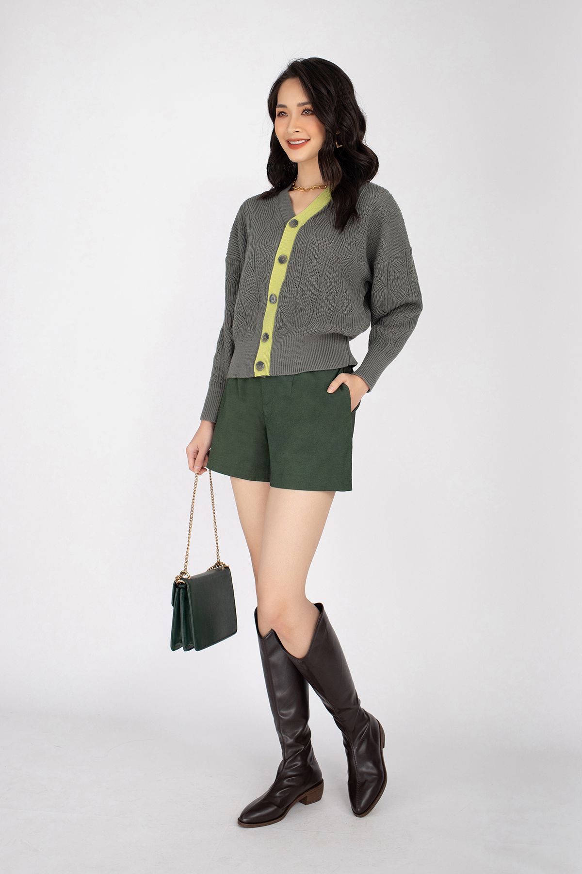 Áo len dáng Bomber ngắn, cúc cài dài tay FOL228 - PANTIO