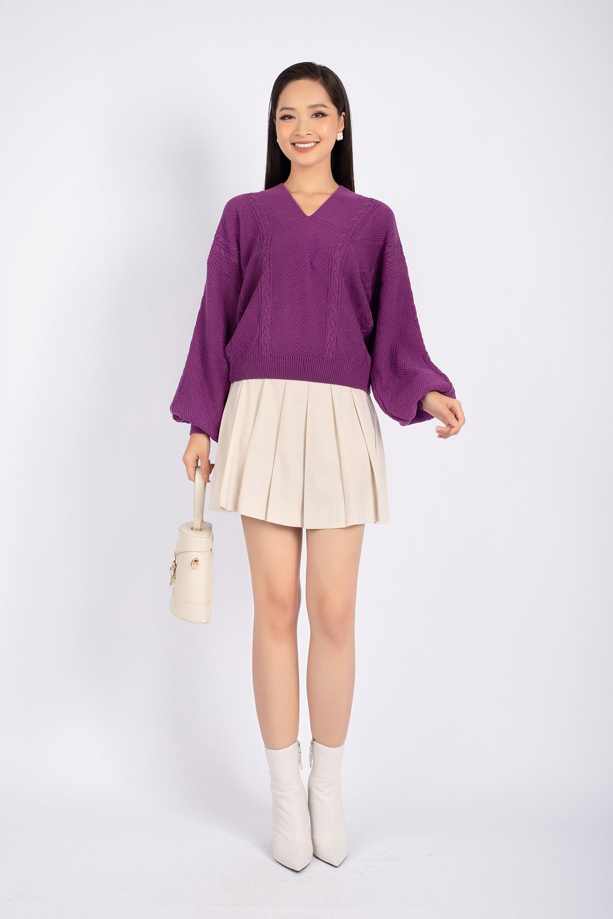 FOL249 - Áo len cao cấp dáng rộng cổ V vai chờm tay cánh rơi - PANTIO