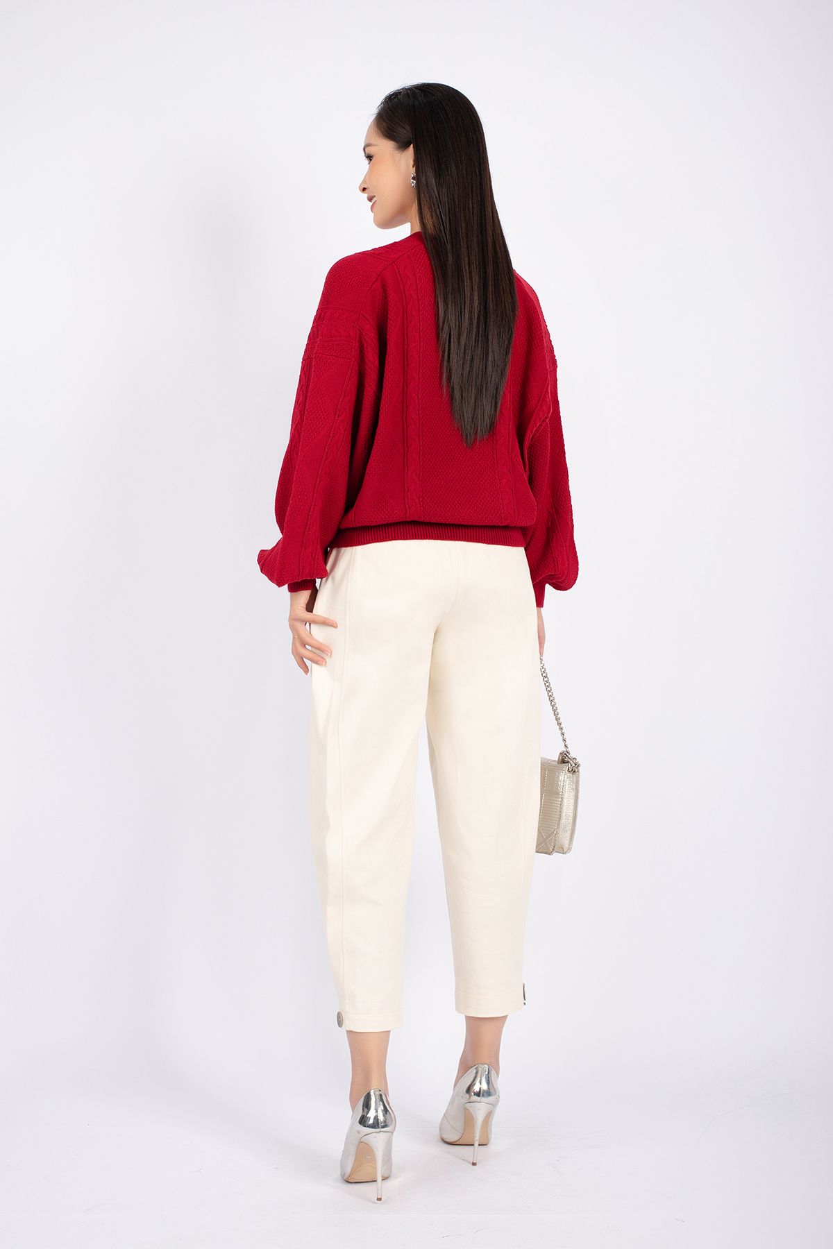 FOL249 - Áo len cao cấp dáng rộng cổ V vai chờm tay cánh rơi - PANTIO