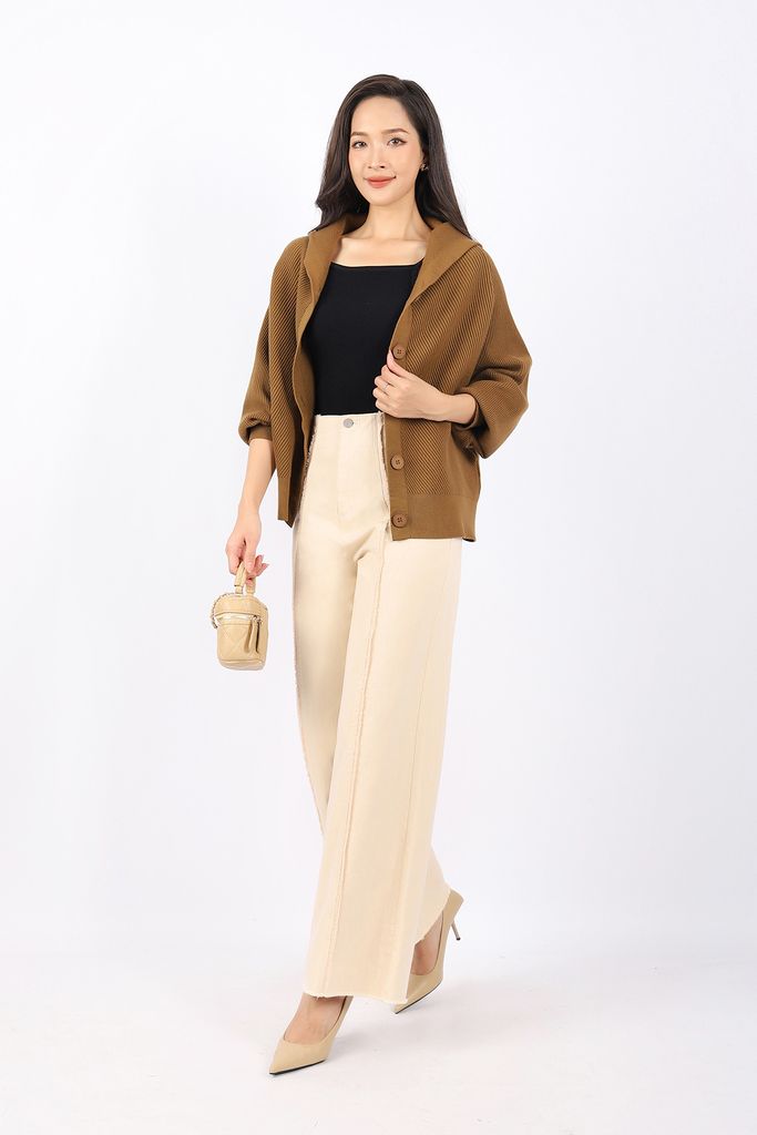FOL255 - Áo len cardigan dáng rộng tay cánh rơi cài cúc thân sau phối mũ - PANTIO