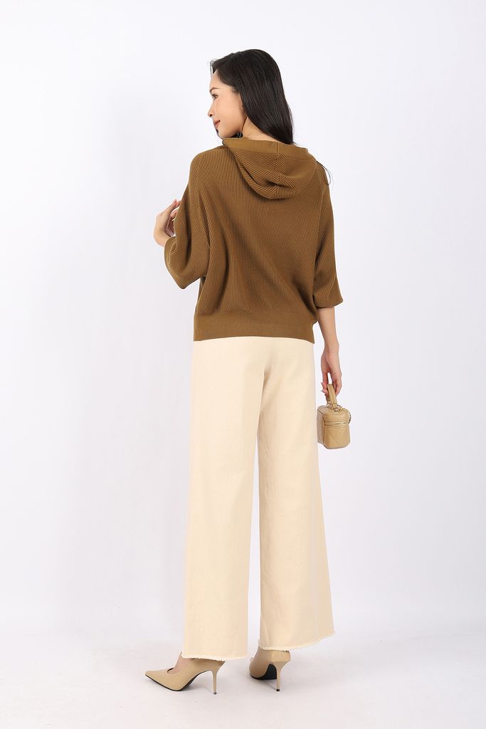 FOL255 - Áo len cardigan dáng rộng tay cánh rơi cài cúc thân sau phối mũ - PANTIO