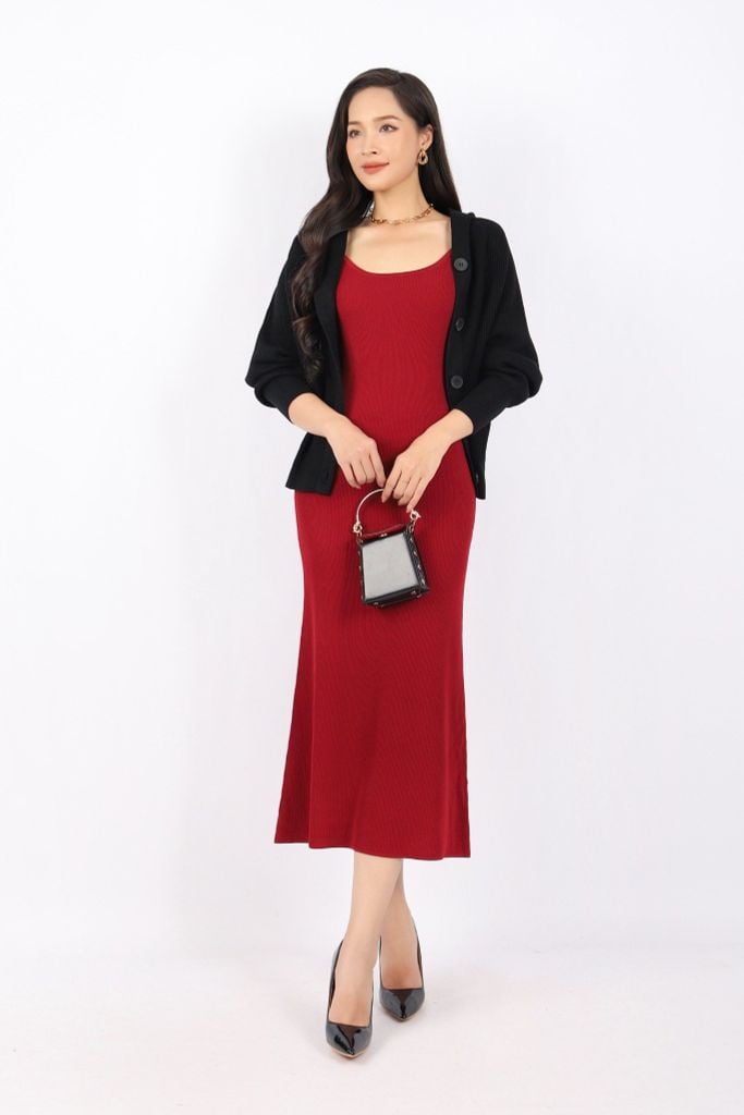FDO376 - Đầm len cao cấp dáng ôm body hai dây dài qua gối không kèm phụ kiện - PANTIO