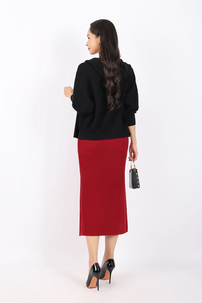 FOL255 - Áo len cardigan dáng rộng tay cánh rơi cài cúc thân sau phối mũ - PANTIO