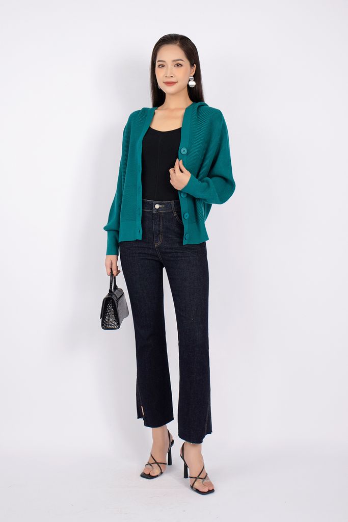 FOL255 - Áo len cardigan dáng rộng tay cánh rơi cài cúc thân sau phối mũ - PANTIO
