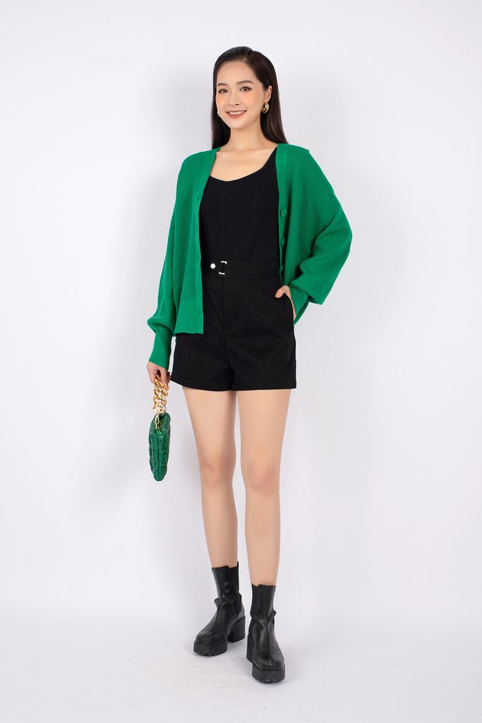 FOL255 - Áo len cardigan dáng rộng tay cánh rơi cài cúc thân sau phối mũ - PANTIO