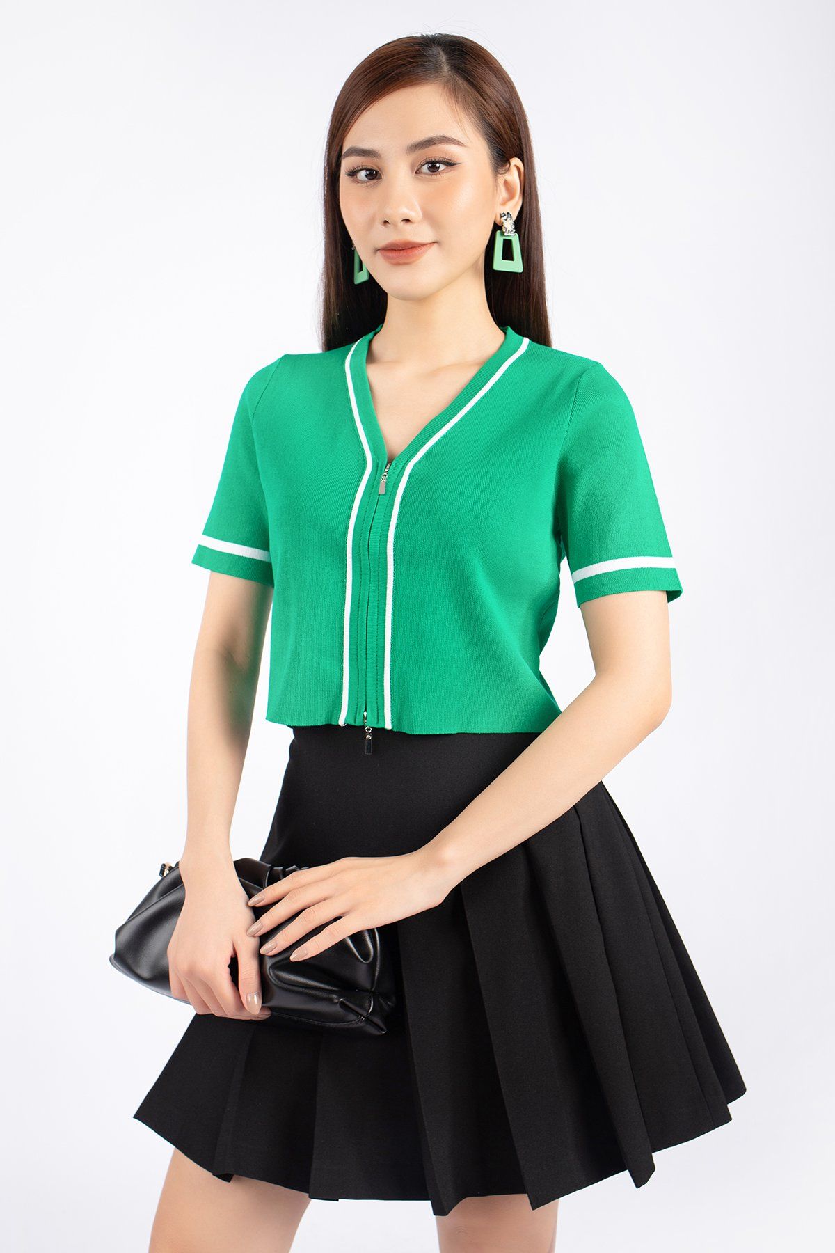 FJN7648 - Chân váy dạo phố vải thô dáng Xoè cạp liền xếp ly bản to tạo kiểu - PANTIO