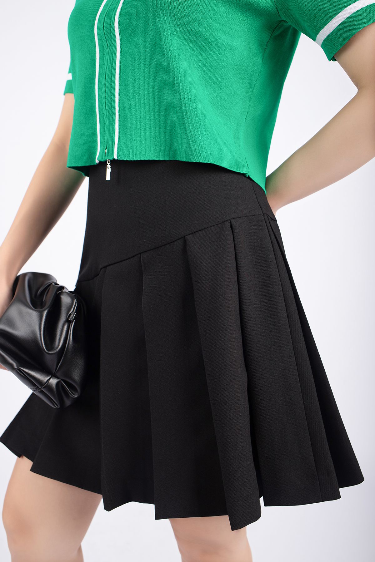 FJN7648 - Chân váy dạo phố vải thô dáng Xoè cạp liền xếp ly bản to tạo kiểu - PANTIO