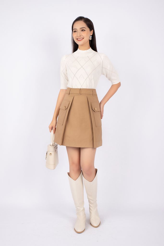 FOL259 - Áo len cao cấp dáng ôm cổ tròn cao dệt họa tiết nẹp bo chun - PANTIO