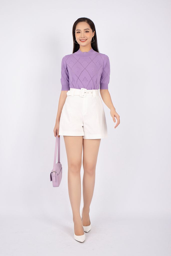 FOL259 - Áo len cao cấp dáng ôm cổ tròn cao dệt họa tiết nẹp bo chun - PANTIO