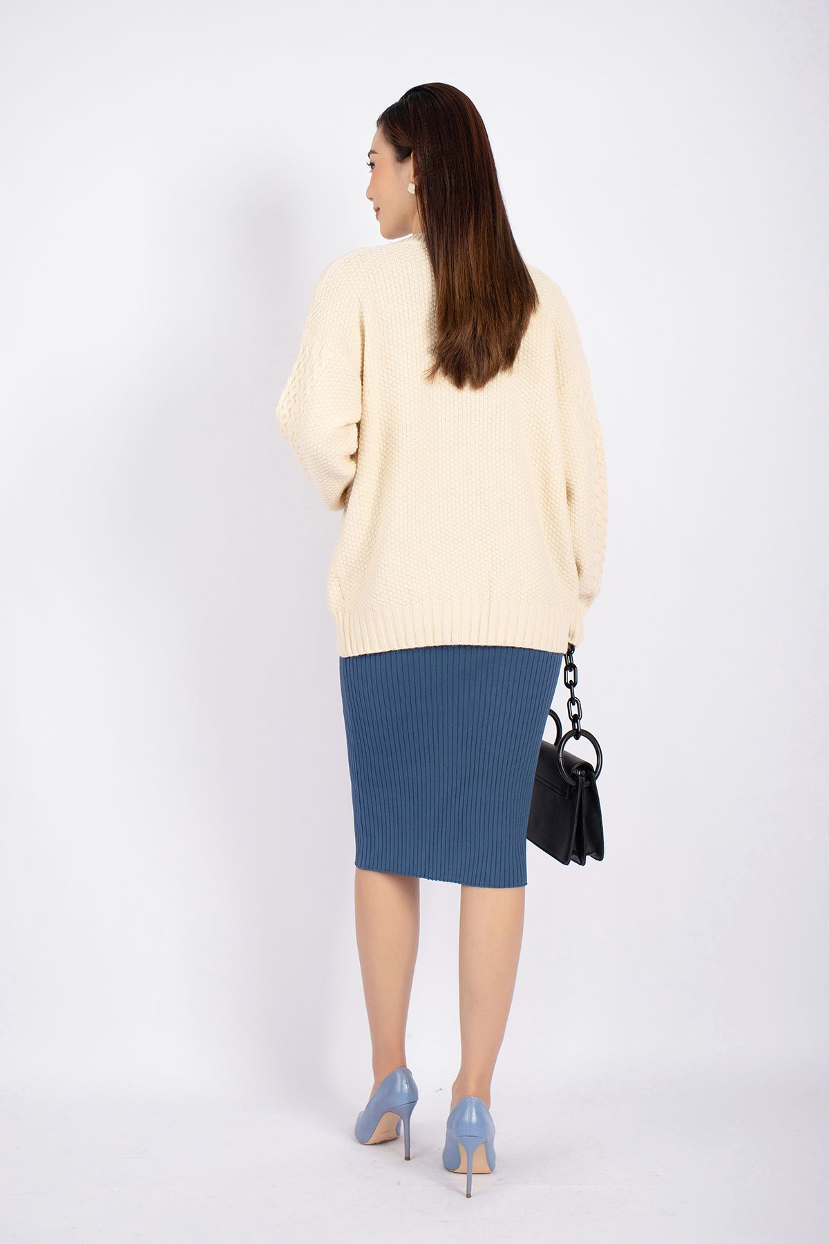 FOL296 - Áo len cardigan cao cấp dáng rộng tay thân phối túi cài cúc - PANTIO