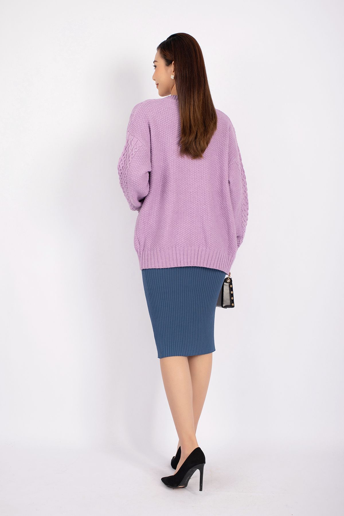 FOL296 - Áo len cardigan cao cấp dáng rộng tay thân phối túi cài cúc - PANTIO