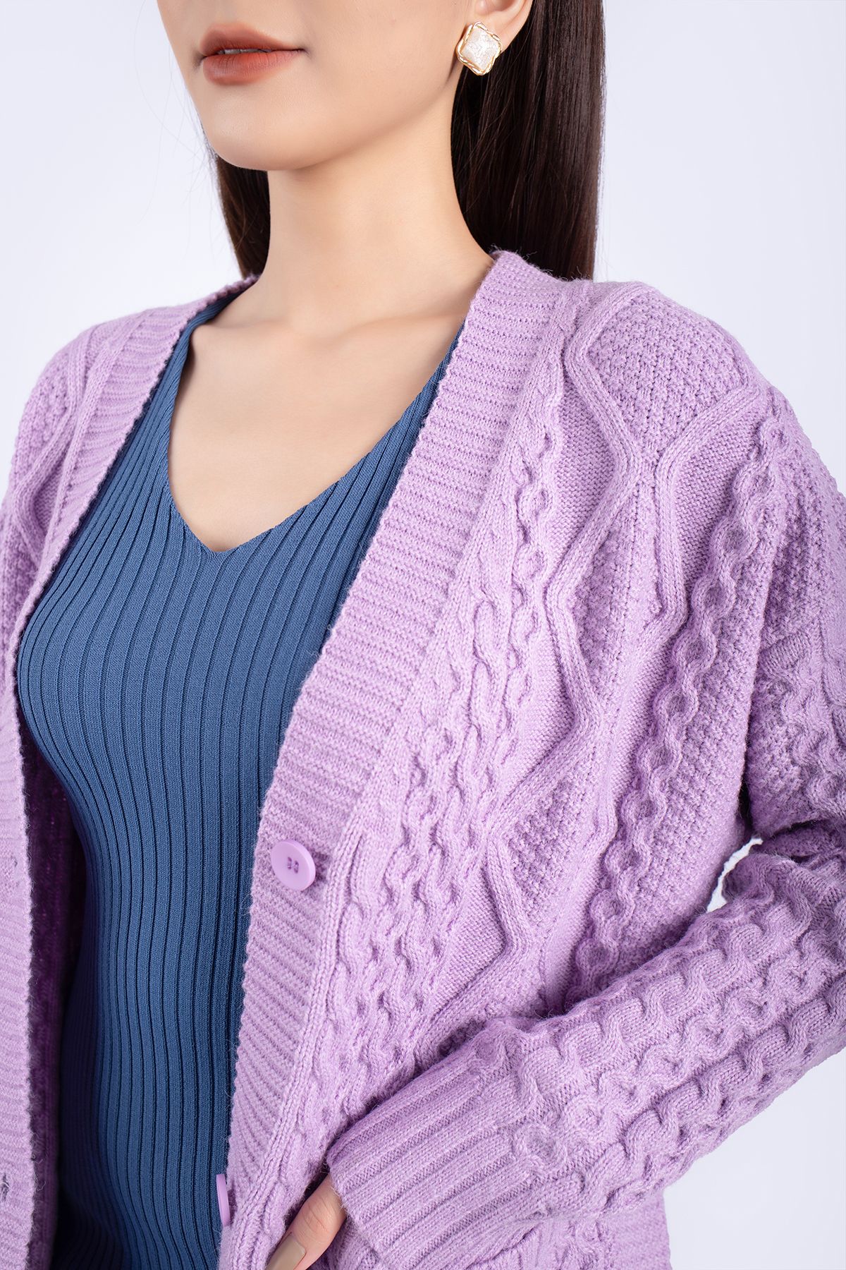 FOL296 - Áo len cardigan cao cấp dáng rộng tay thân phối túi cài cúc - PANTIO