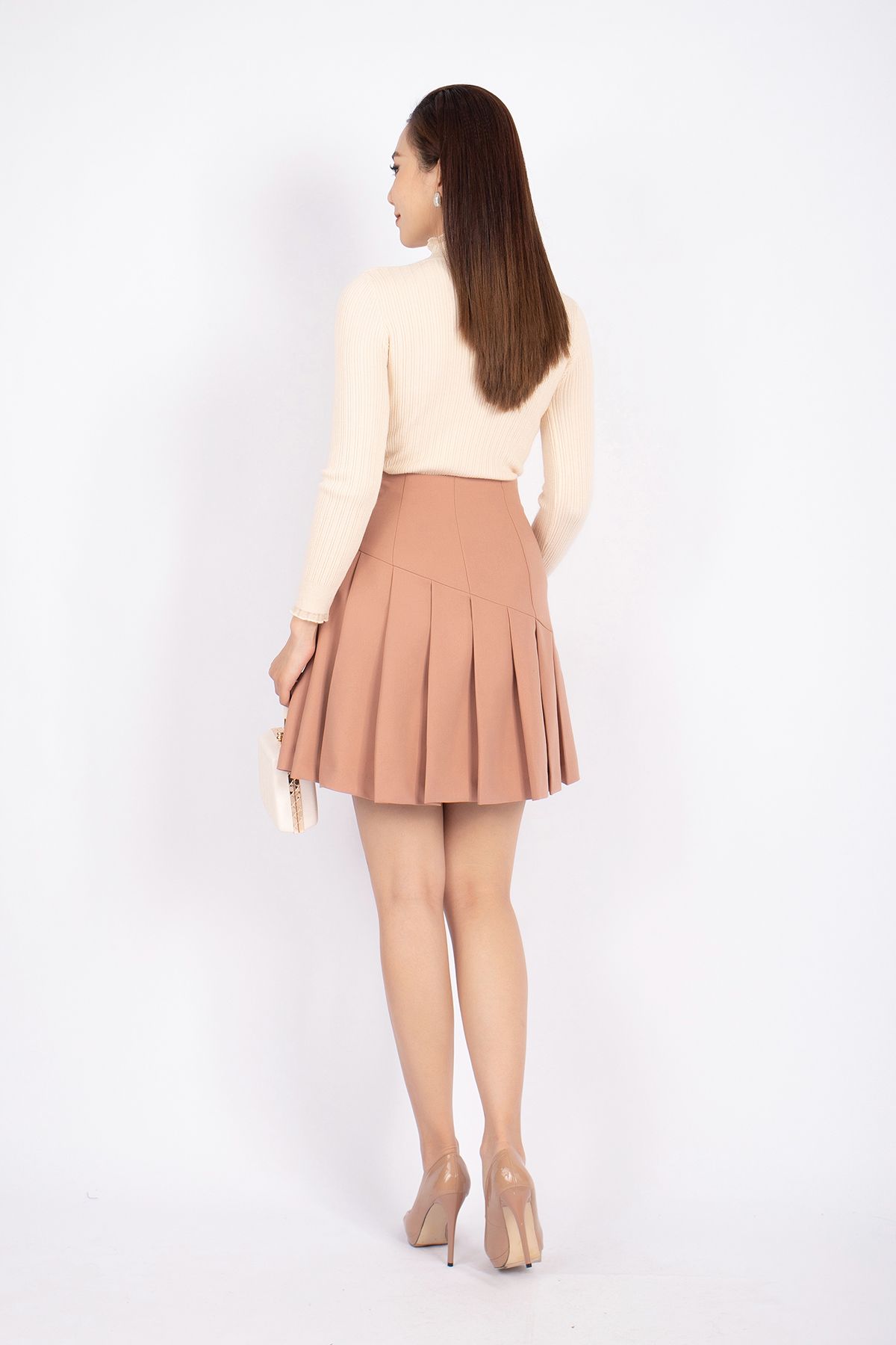 FJN7648 - Chân váy dạo phố vải thô dáng Xoè cạp liền xếp ly bản to tạo kiểu - PANTIO