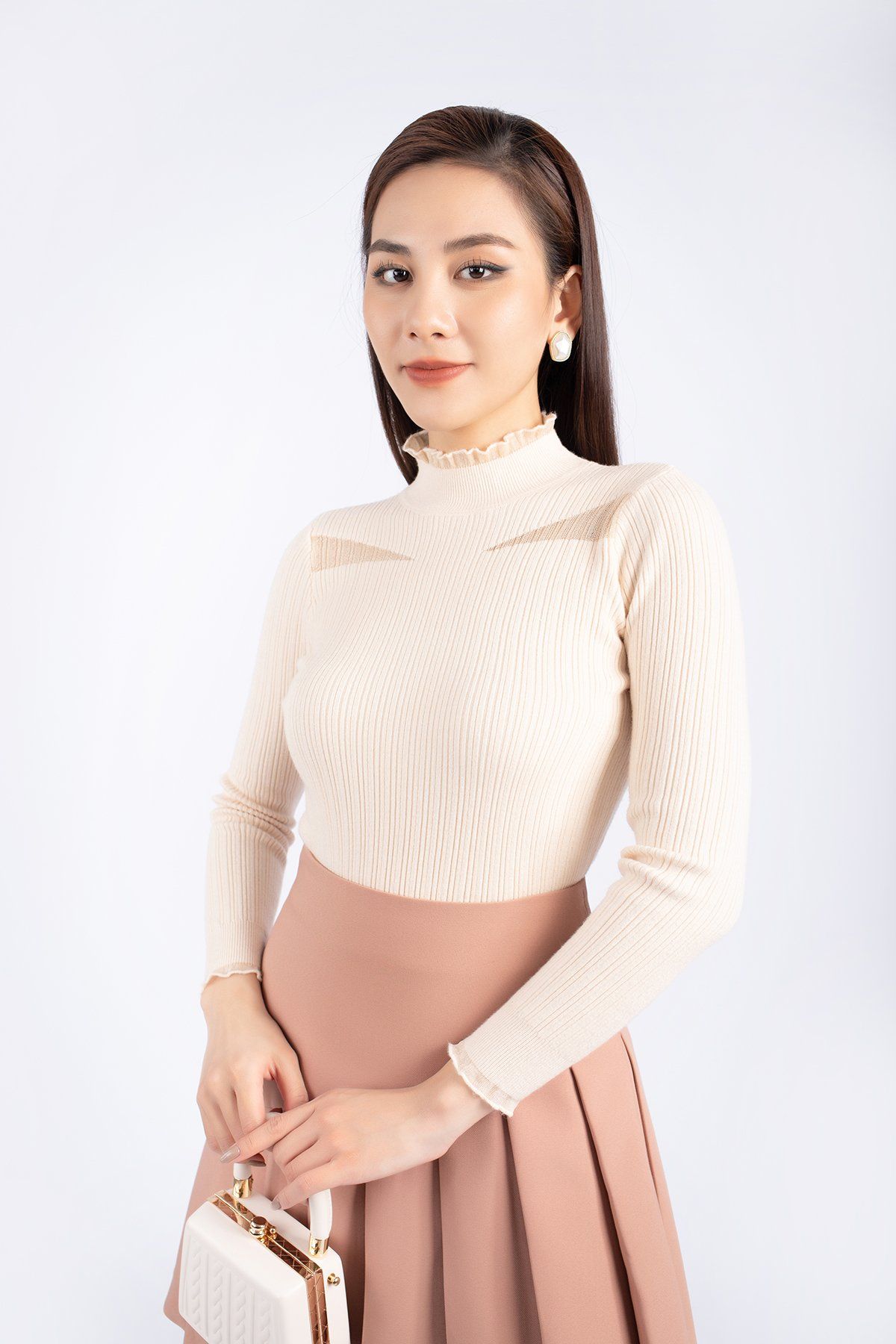 FJN7648 - Chân váy dạo phố vải thô dáng Xoè cạp liền xếp ly bản to tạo kiểu - PANTIO