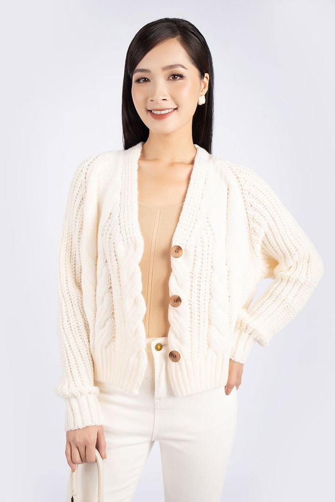 FOL305 - Áo len cardigan dạo phố dáng ôm nhẹ cài cúc đính khuy nổi bật - PANTIO