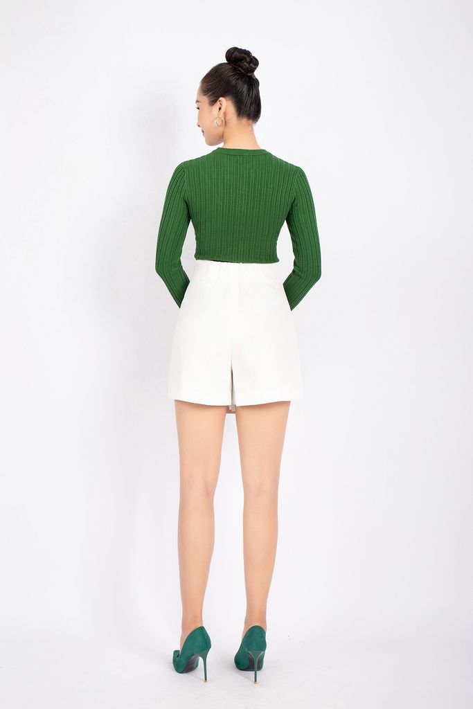 FQN3321 - Quần short dạo phố vải kaki dáng suông vạt lệch chồng khuy trang trí khóa thân sau - PANTIO