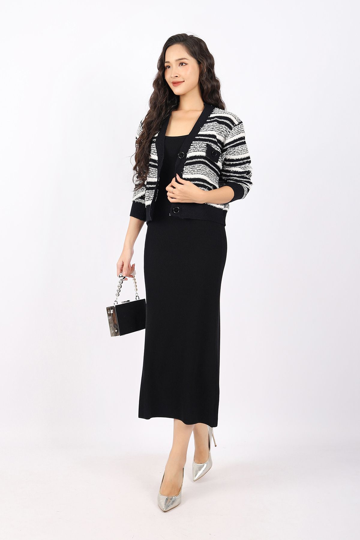 FDO376 - Đầm len cao cấp dáng ôm body hai dây dài qua gối không kèm phụ kiện - PANTIO