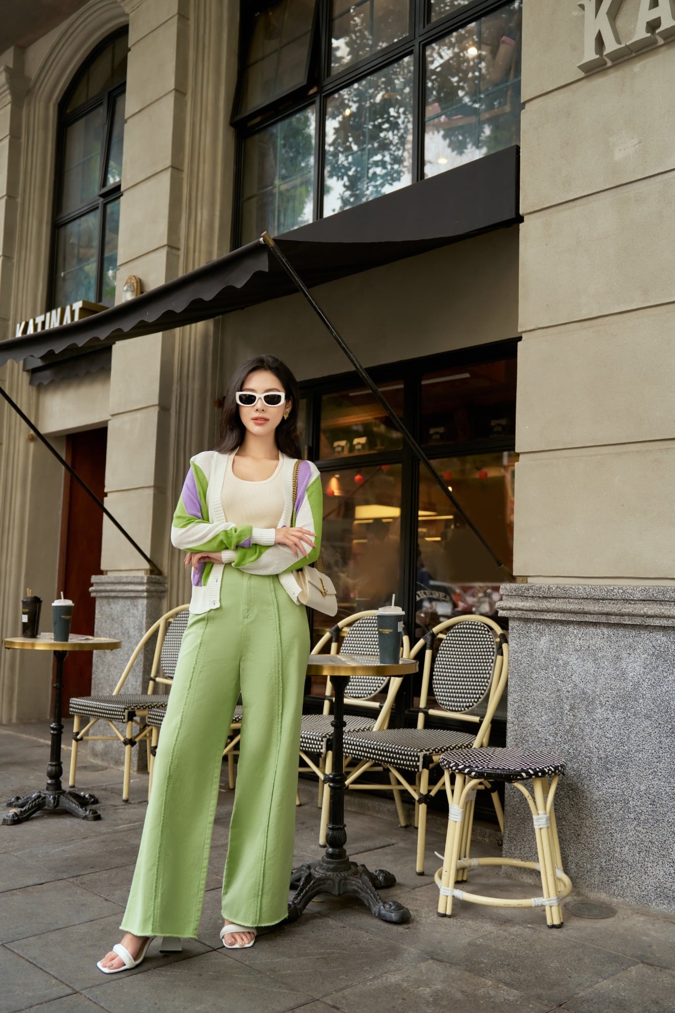 FOL372 - tylekeo889 cardigan cao cấp dáng rộng cổ V tay dài cài cúc màu sắc trang trí - tỷ lệ kèo 8899