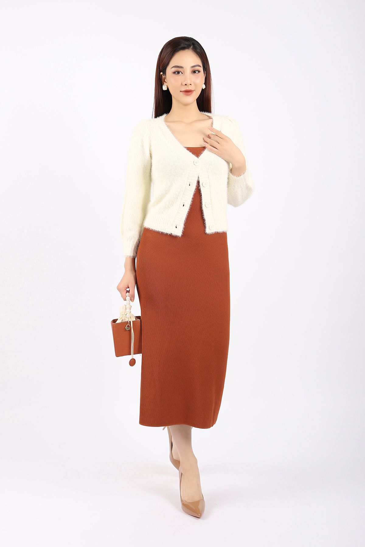 FDO376 - Đầm len cao cấp dáng ôm body hai dây dài qua gối không kèm phụ kiện - PANTIO