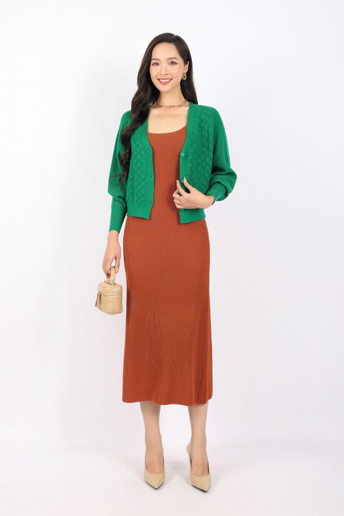 FDO376 - Đầm len cao cấp dáng ôm body hai dây dài qua gối không kèm phụ kiện - PANTIO