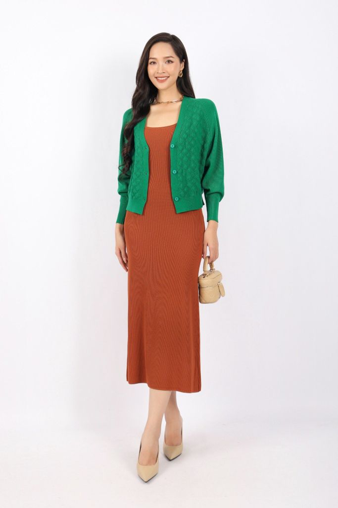 FDO376 - Đầm len cao cấp dáng ôm body hai dây dài qua gối không kèm phụ kiện - PANTIO