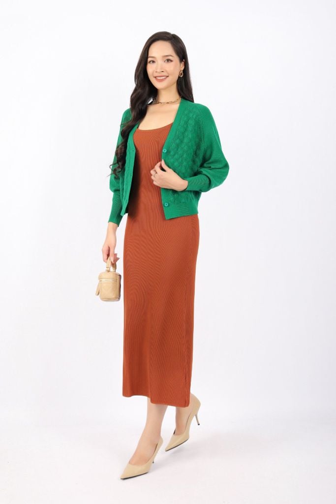 FDO376 - Đầm len cao cấp dáng ôm body hai dây dài qua gối không kèm phụ kiện - PANTIO