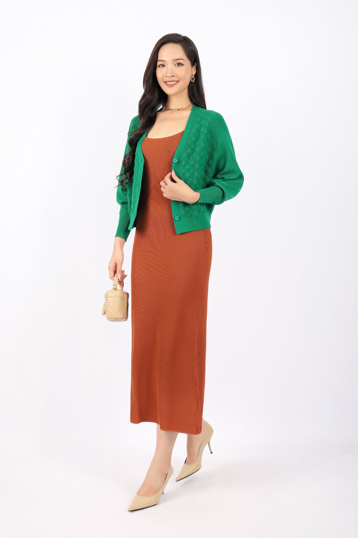 FDO376 - Đầm len cao cấp dáng ôm body hai dây dài qua gối không kèm phụ kiện - PANTIO