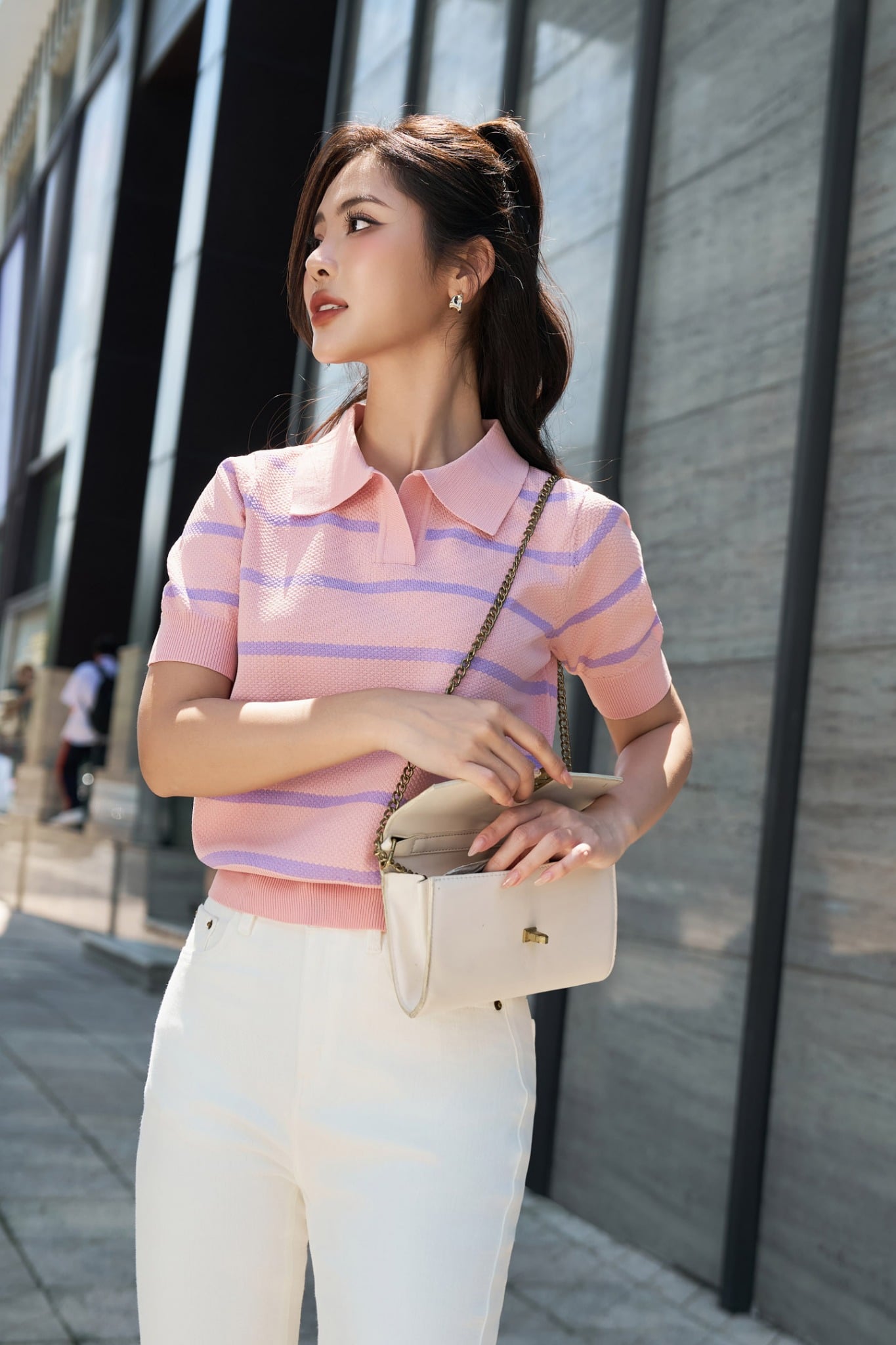 FOL406 - Áo len cao cấp cổ đức tay ngắn cạp bo chun bản to - PANTIO