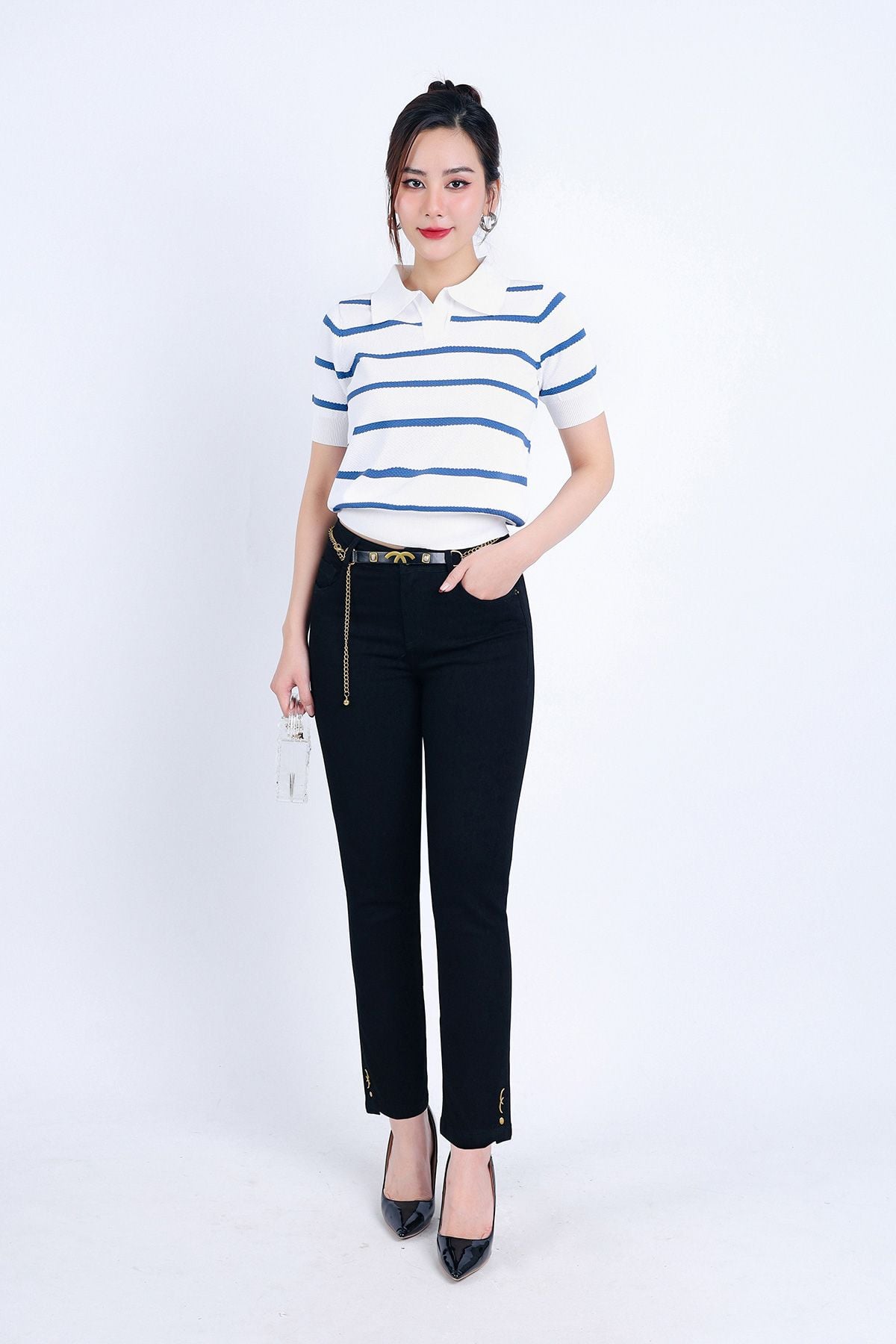 FQB166 - Quần Jean cao cấp vải Denim dáng ôm gấu xẻ kèm dây xích tạo kiểu - PANTIO