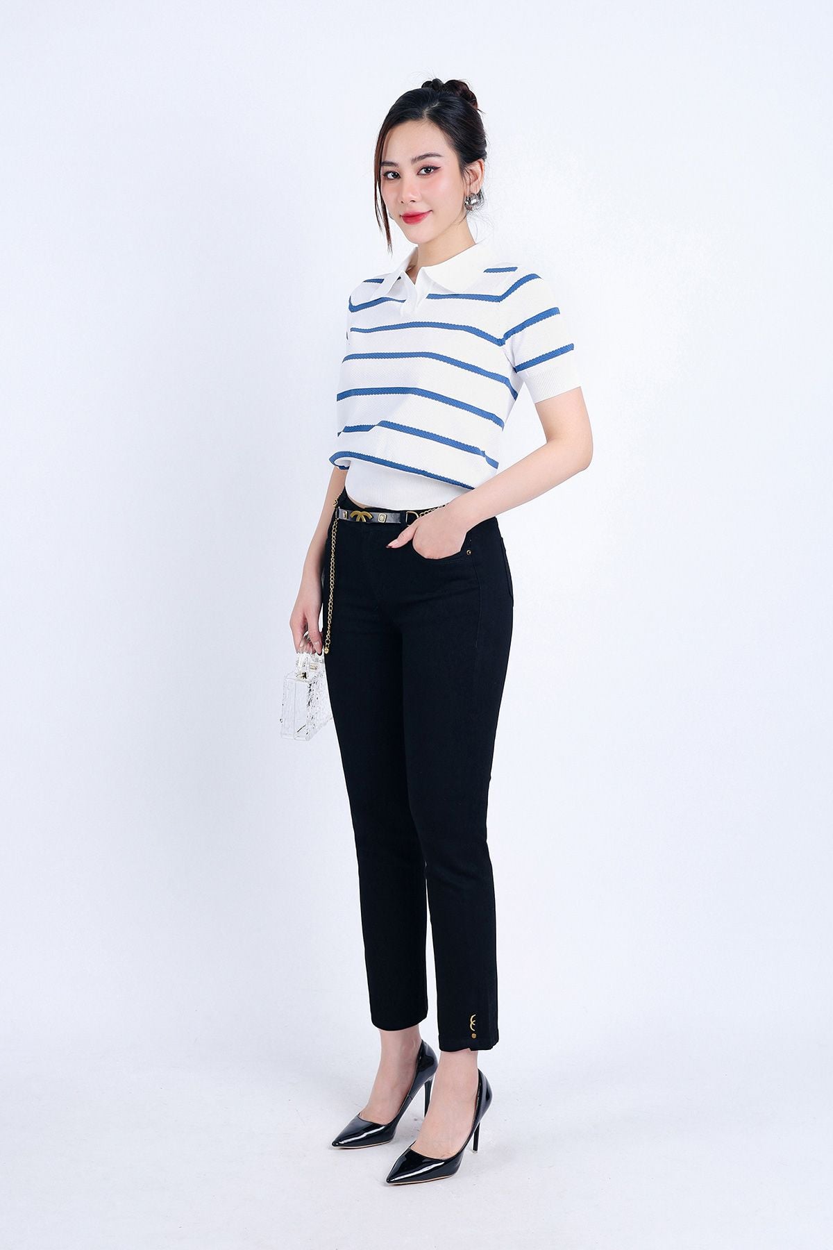 FQB166 - Quần Jean cao cấp vải Denim dáng ôm gấu xẻ kèm dây xích tạo kiểu - PANTIO