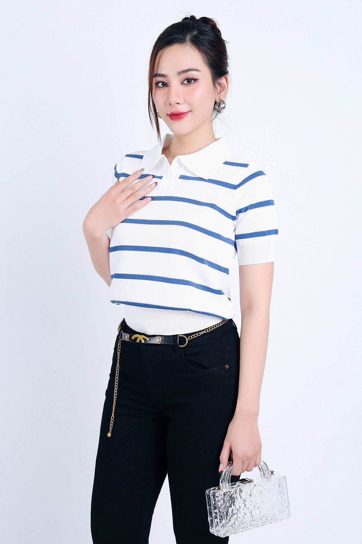 FQB166 - Quần Jean cao cấp vải Denim dáng ôm gấu xẻ kèm dây xích tạo kiểu - PANTIO