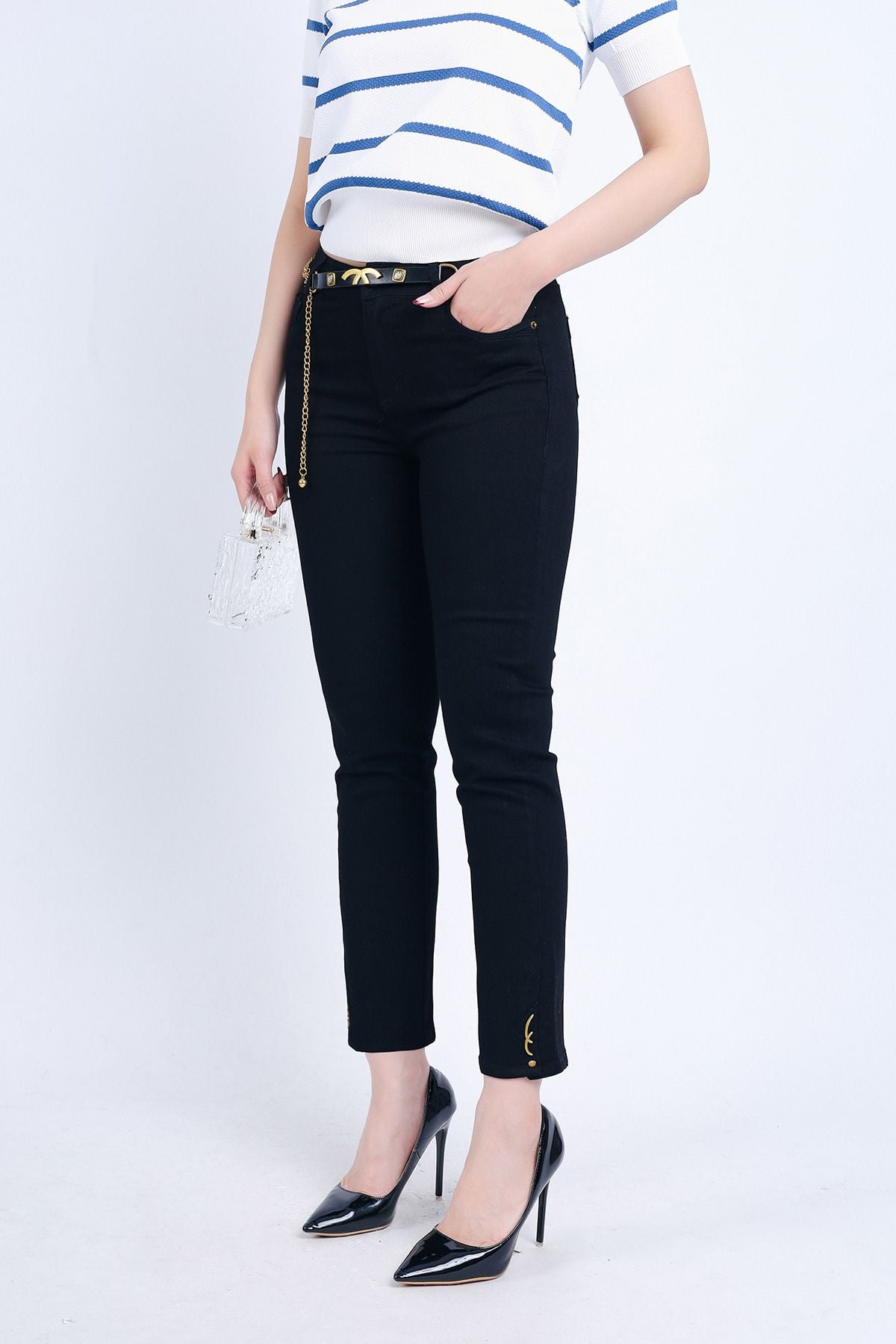 FQB166 - Quần Jean cao cấp vải Denim dáng ôm gấu xẻ kèm dây xích tạo kiểu - PANTIO