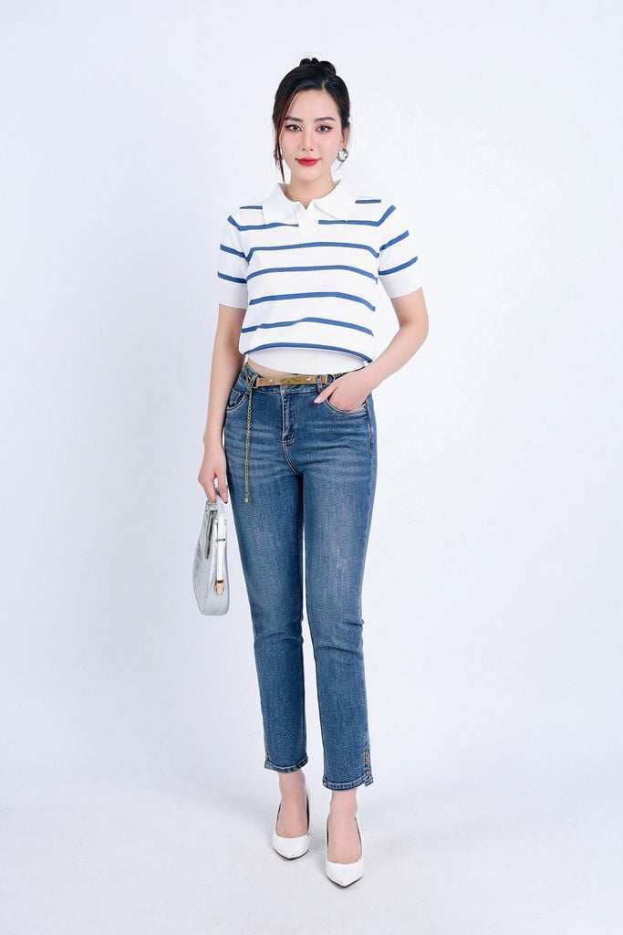 FQB166 - Quần Jean cao cấp vải Denim dáng ôm gấu xẻ kèm dây xích tạo kiểu - PANTIO