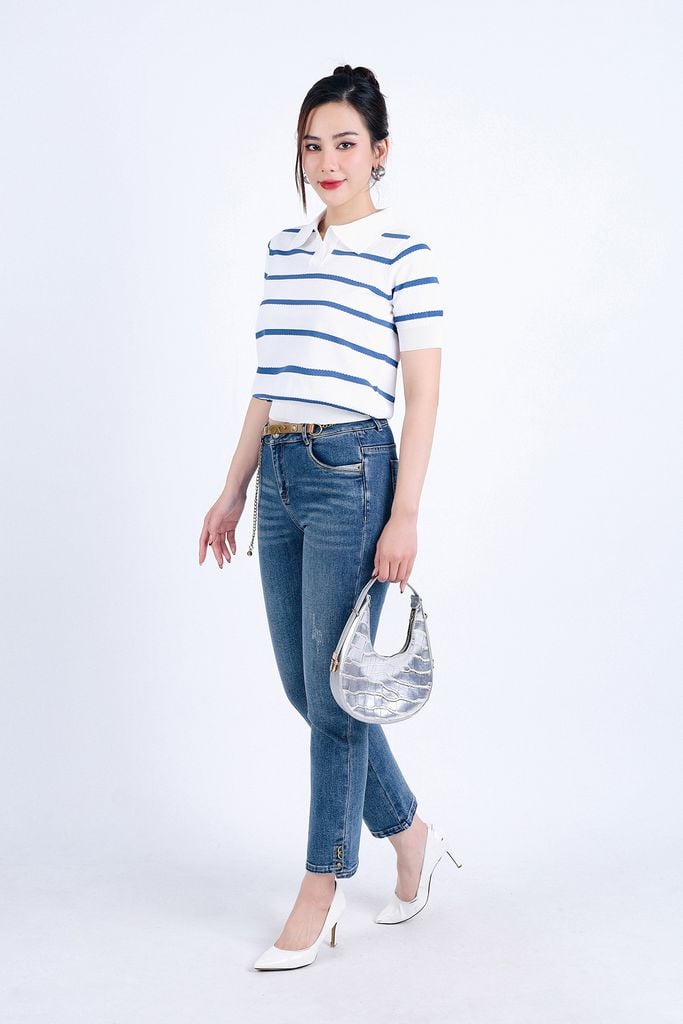 FQB166 - Quần Jean cao cấp vải Denim dáng ôm gấu xẻ kèm dây xích tạo kiểu - PANTIO