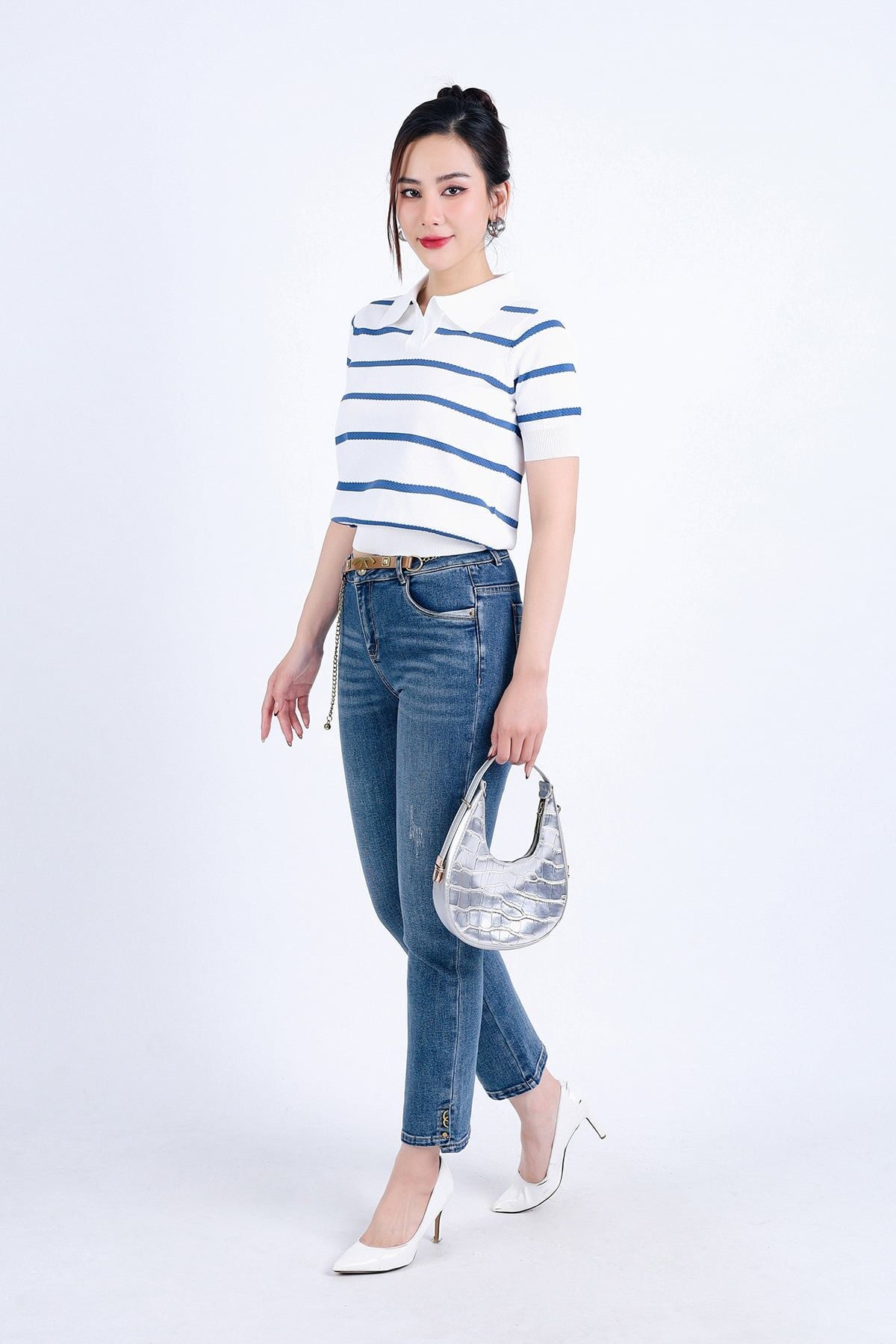 FQB166 - Quần Jean cao cấp vải Denim dáng ôm gấu xẻ kèm dây xích tạo kiểu - PANTIO