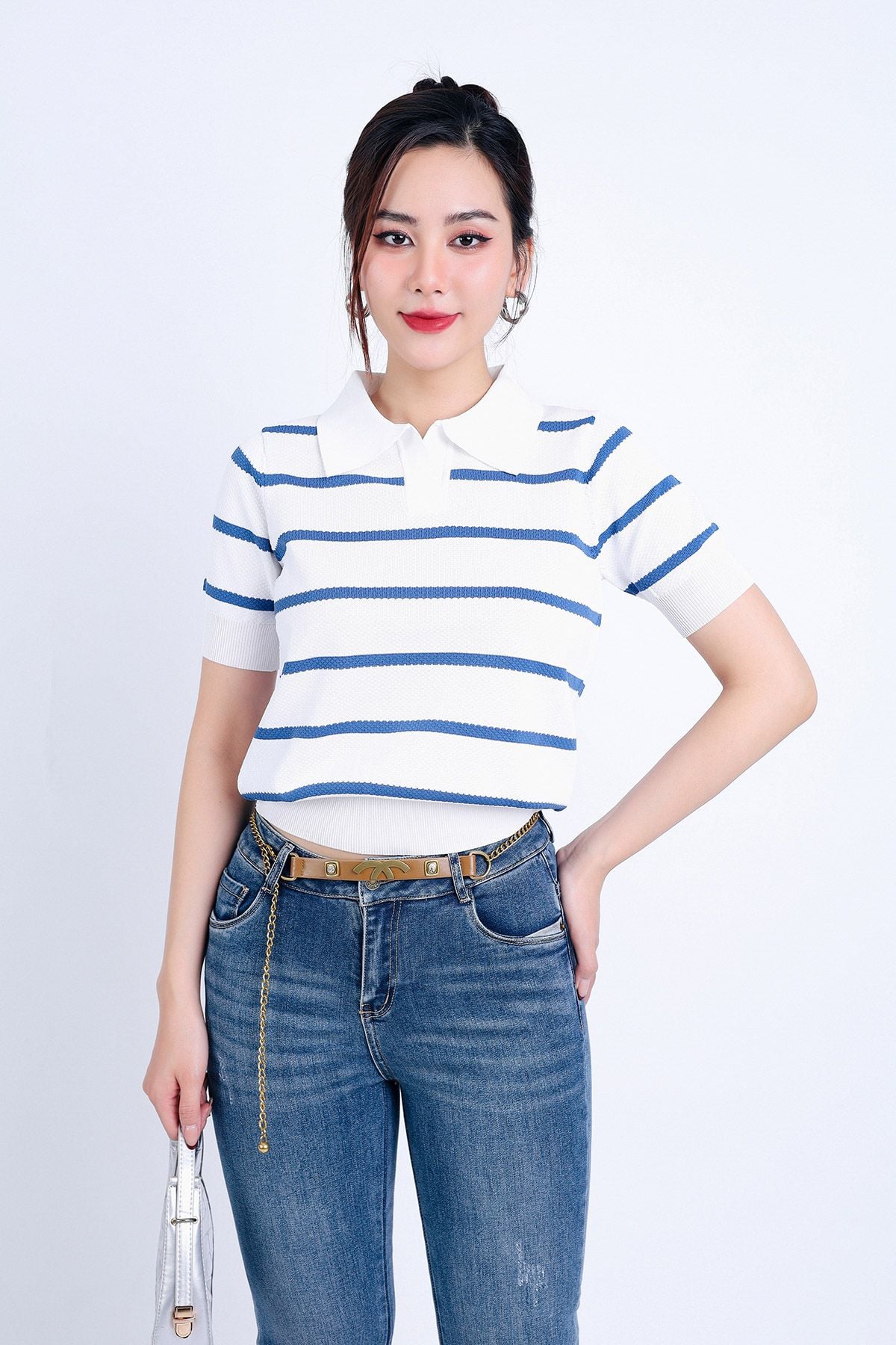 FQB166 - Quần Jean cao cấp vải Denim dáng ôm gấu xẻ kèm dây xích tạo kiểu - PANTIO