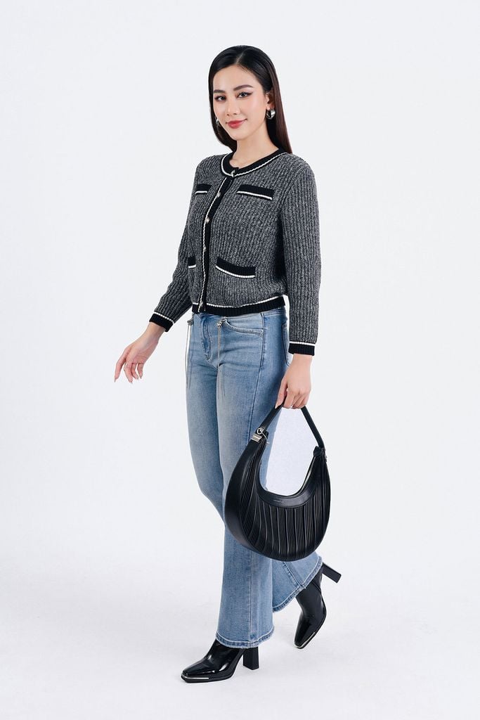 FOL407 - Áo len thời trang cao cấp dáng suông cổ tròn có túi áo cài khuy thân trước - PANTIO