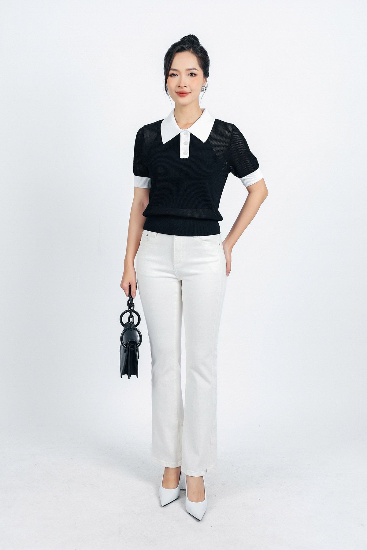 FOL408 - Áo len thời trang cao cấp dáng suông cổ đức tay ngắn bo gấu kèm áo hai dây - PANTIO