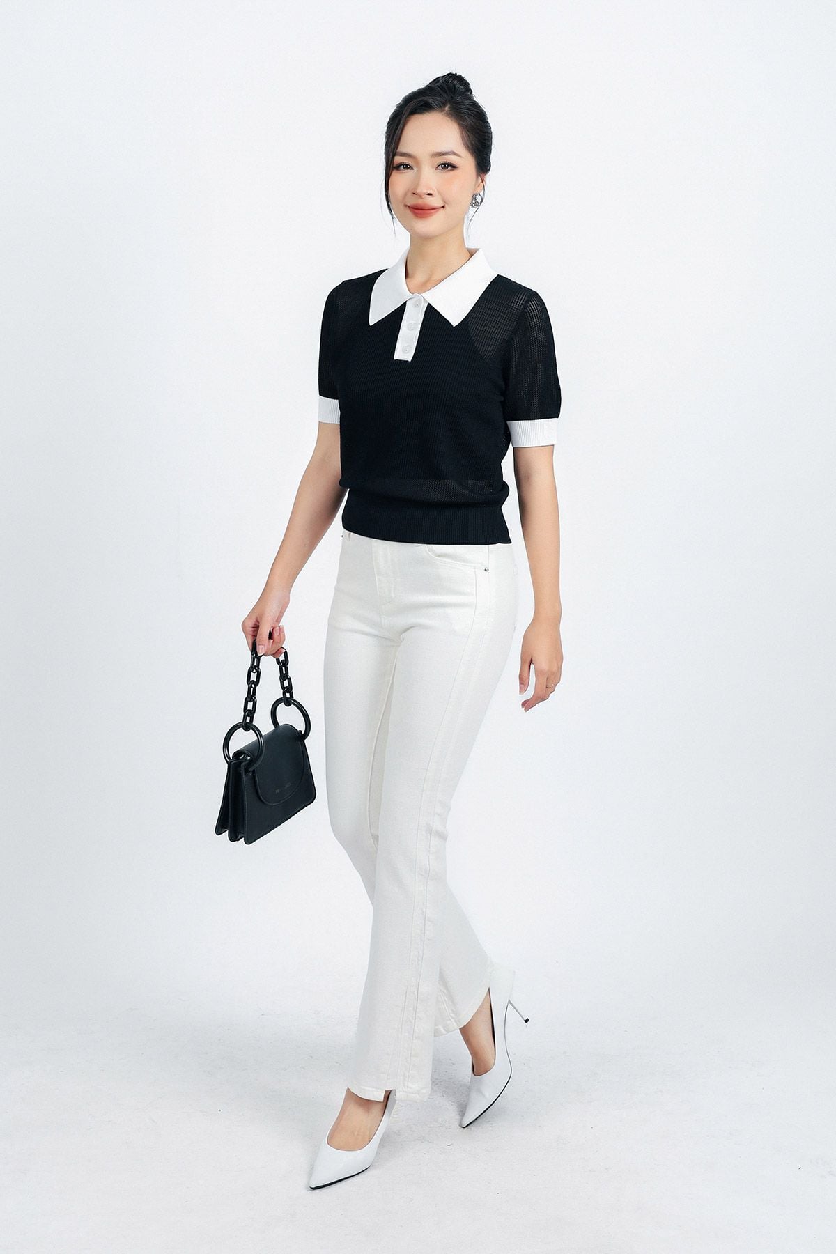 FOL408 - Áo len thời trang cao cấp dáng suông cổ đức tay ngắn bo gấu kèm áo hai dây - PANTIO