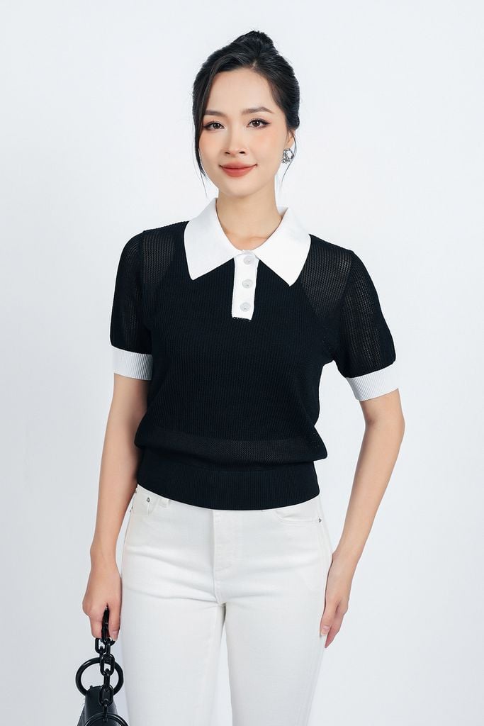 FOL408 - Áo len thời trang cao cấp dáng suông cổ đức tay ngắn bo gấu kèm áo hai dây - PANTIO