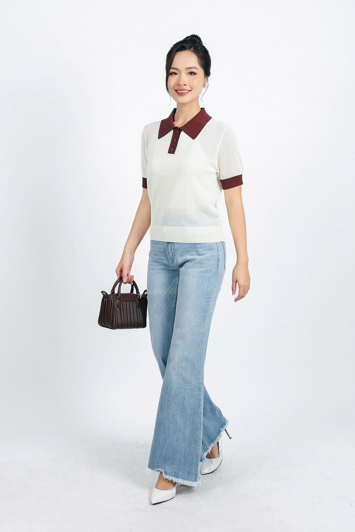 FOL408 - Áo len thời trang cao cấp dáng suông cổ đức tay ngắn bo gấu kèm áo hai dây - PANTIO