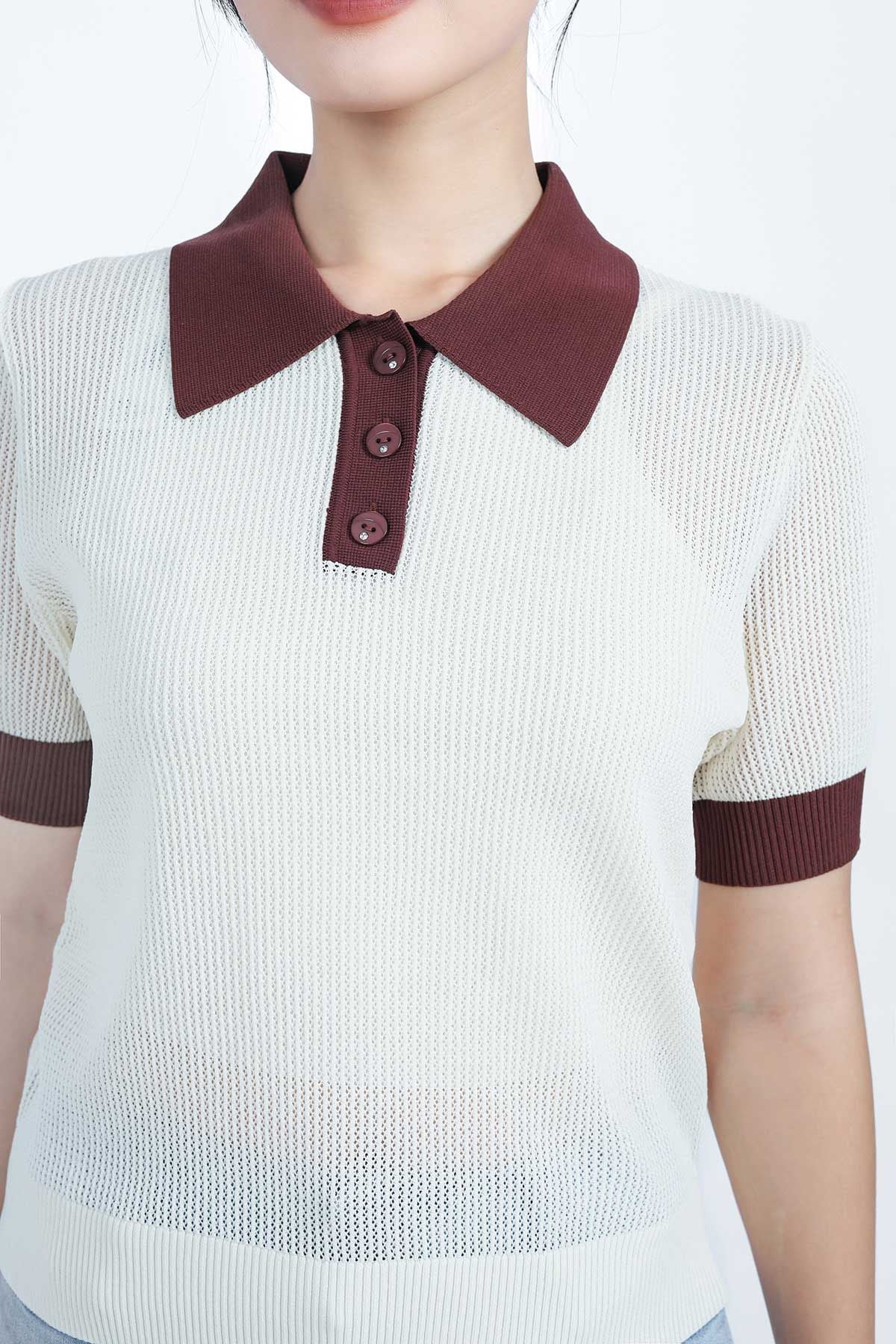 FOL408 - Áo len thời trang cao cấp dáng suông cổ đức tay ngắn bo gấu kèm áo hai dây - PANTIO