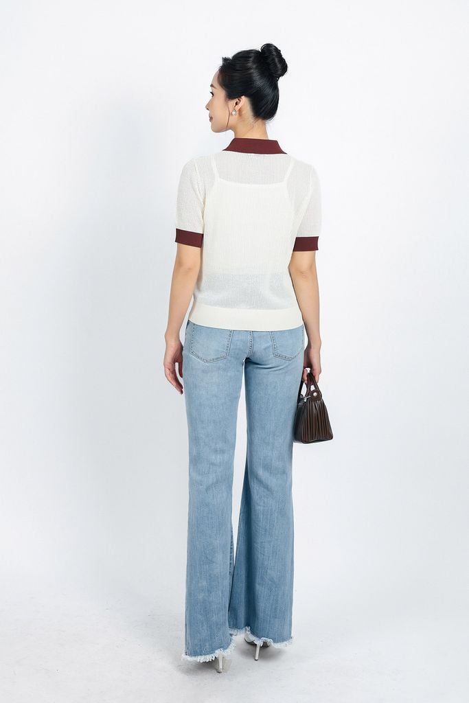 FOL408 - Áo len thời trang cao cấp dáng suông cổ đức tay ngắn bo gấu kèm áo hai dây - PANTIO