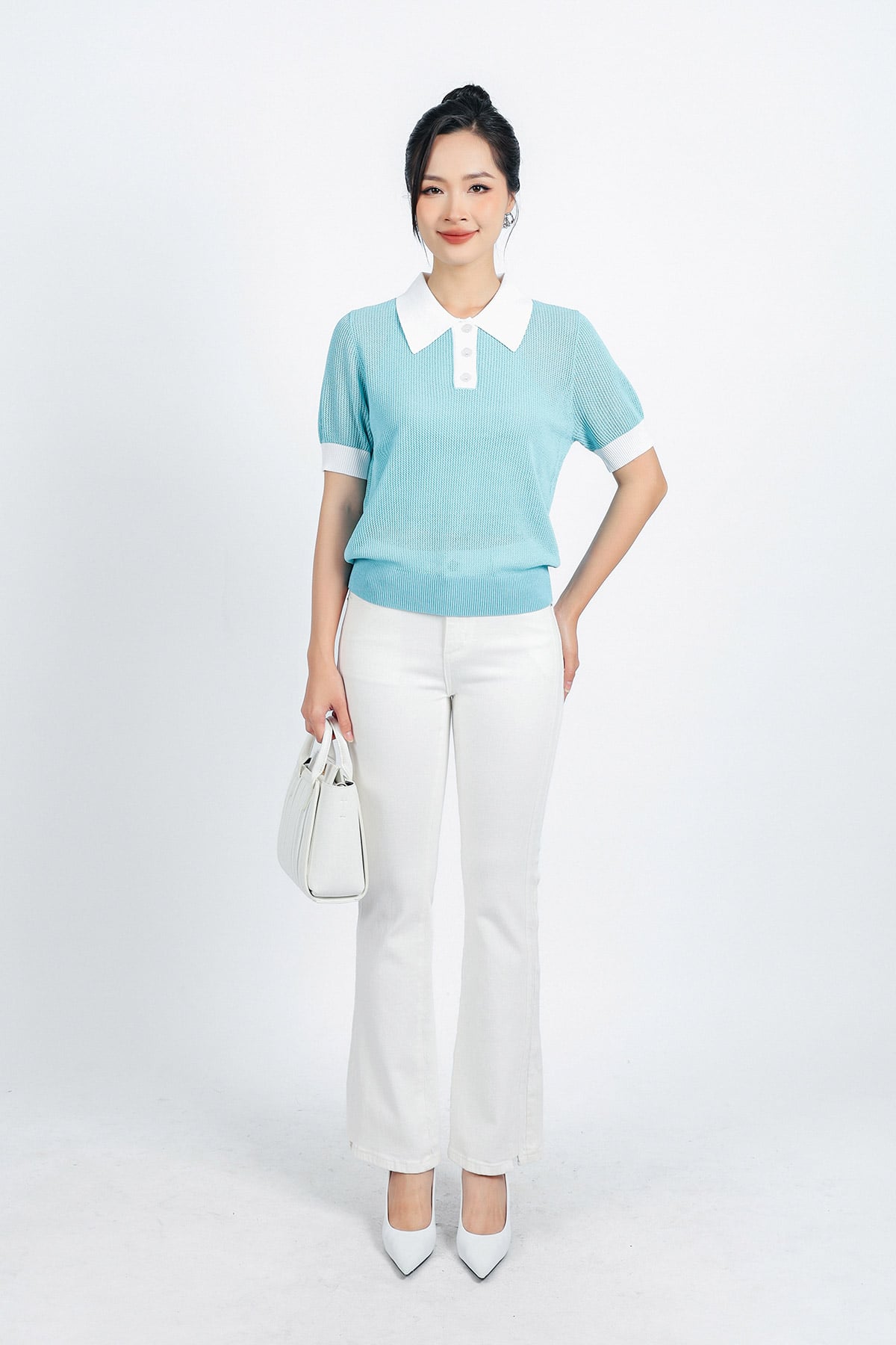 FOL408 - Áo len thời trang cao cấp dáng suông cổ đức tay ngắn bo gấu kèm áo hai dây - PANTIO