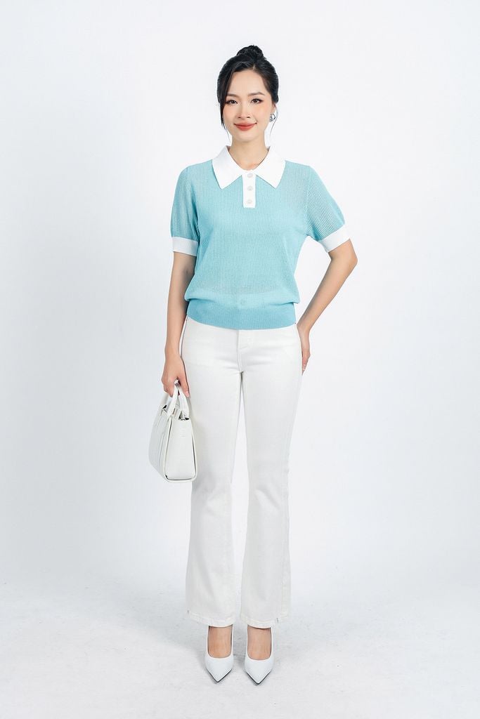 FOL408 - Áo len thời trang cao cấp dáng suông cổ đức tay ngắn bo gấu kèm áo hai dây - PANTIO