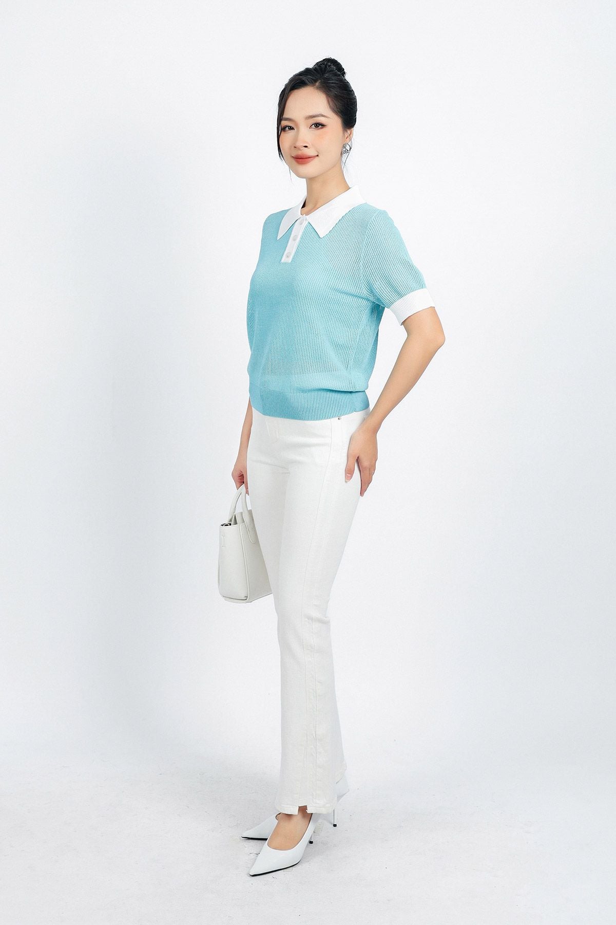 FOL408 - Áo len thời trang cao cấp dáng suông cổ đức tay ngắn bo gấu kèm áo hai dây - PANTIO