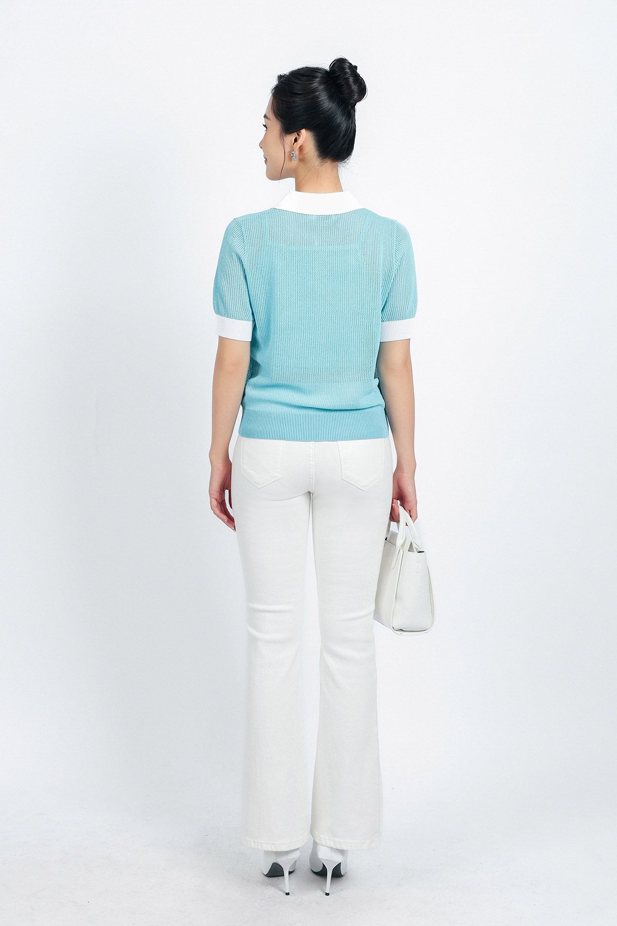 FOL408 - Áo len thời trang cao cấp dáng suông cổ đức tay ngắn bo gấu kèm áo hai dây - PANTIO