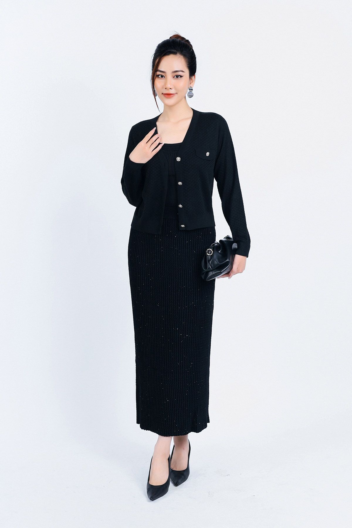 FOL416 - Áo len Cardigan thời trang cao cấp dáng suông co giãn thân áo phối khuy đá trang trí - PANTIO